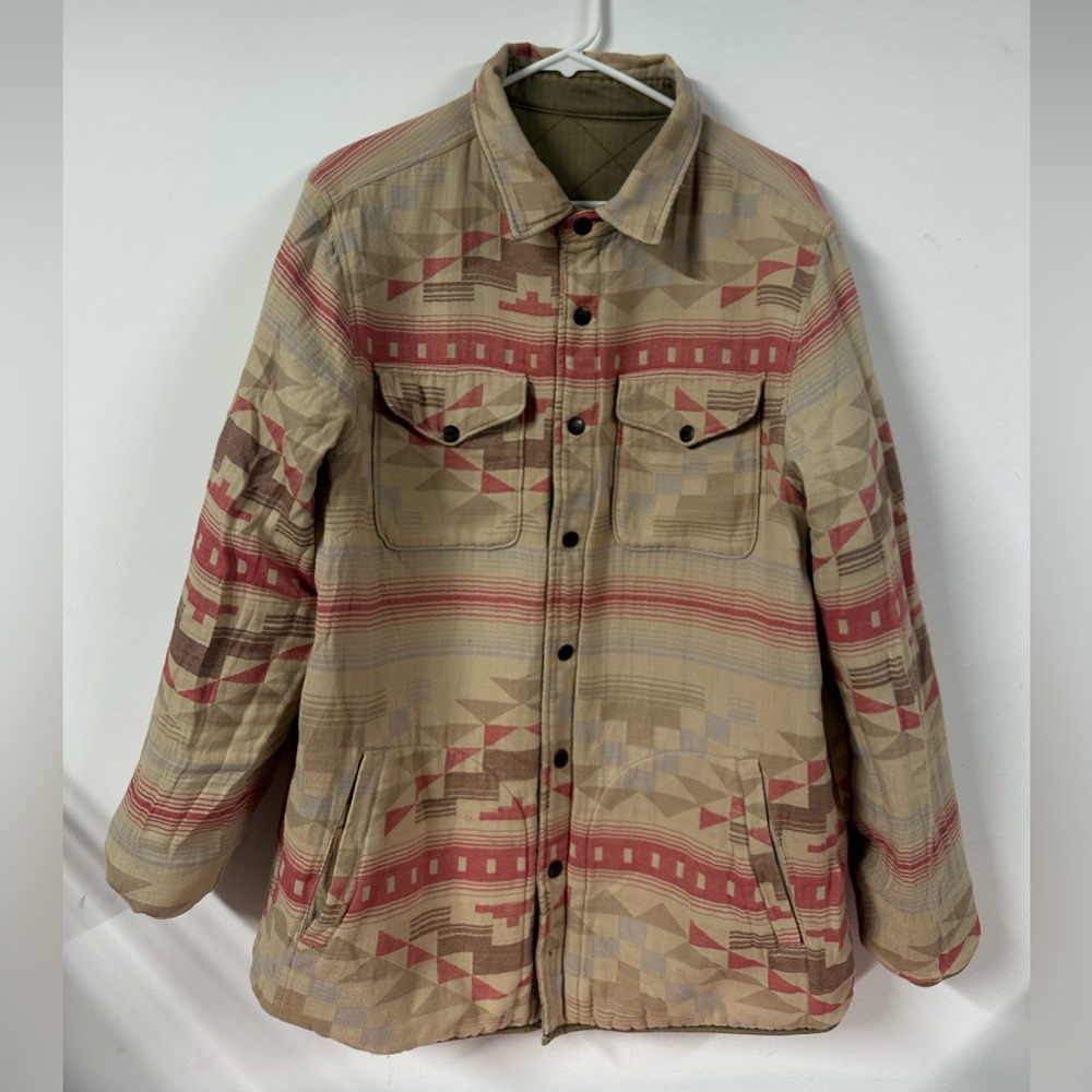 Faherty Tan and Red Lightweight Shirt Jacket